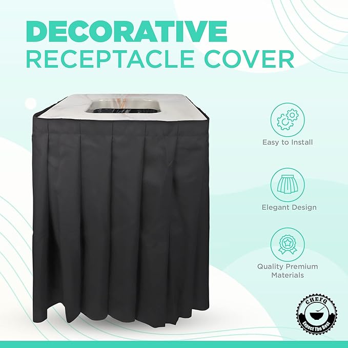 Marble Design Square Garbage Can Cover - Solid Pleated Skirt Topper for 32-35 Gallon Indoor Garbage Cans Trash Bins, Waste Container Without Wheels - Ideal for Birthday Party, Events, Residential Use (Marble Top Green Skirt)