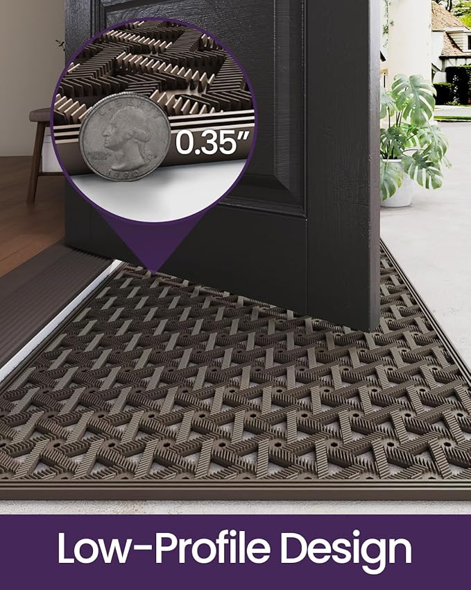 DEXI Front Door Mat Outside Entrance Rubber 24x36, Welcome Floor Doormat Heavy Duty Non Slip, Dirt Trapper Waterproof Exterior Entry Mats All Weather for Patio Entryway Drainage, Brown