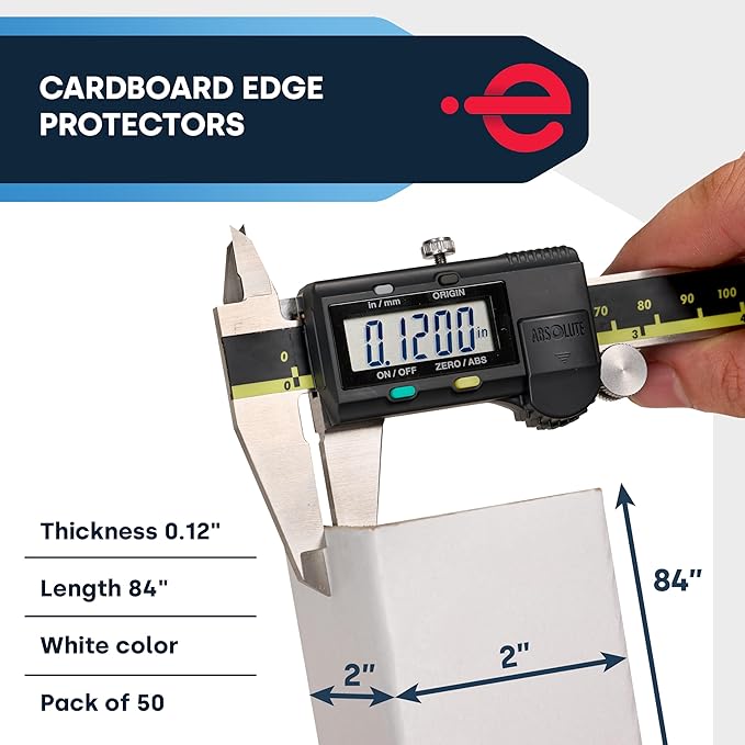 ESK Packaging® Cardboard Edge Protectors for Shipping - 2"W x 2"D x 84"L, Light Duty .120 ga, Pallet Corner Protectors, Angle Boards, White, 50/Pack