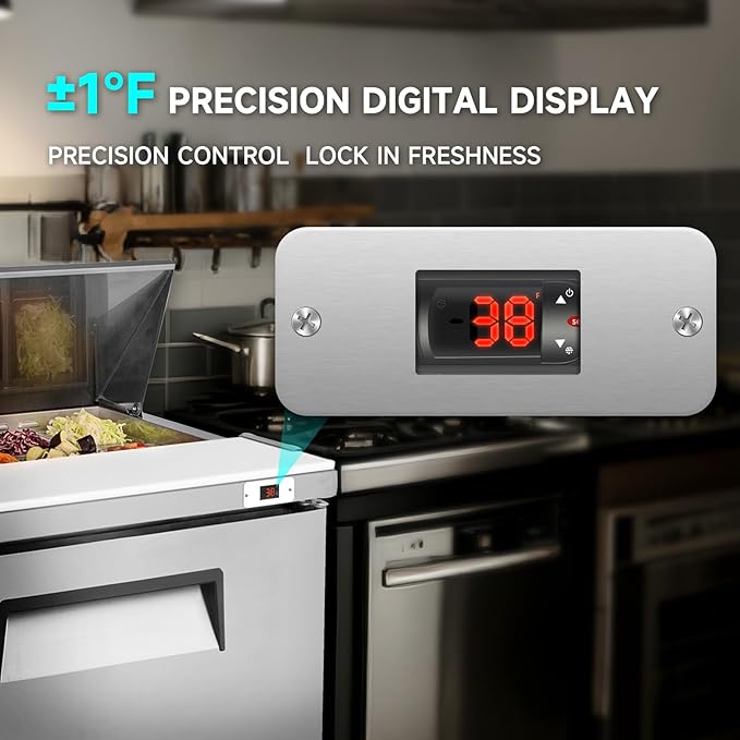 29"W Commercial Sandwich Prep Table Refrigerator - Stainless Steel Door with 8 Pans, 8 Cu.Ft Capacity, Auto Defrost, Digital Temperature Control for Restaurants, Delis, Catering & Convenience Stores
