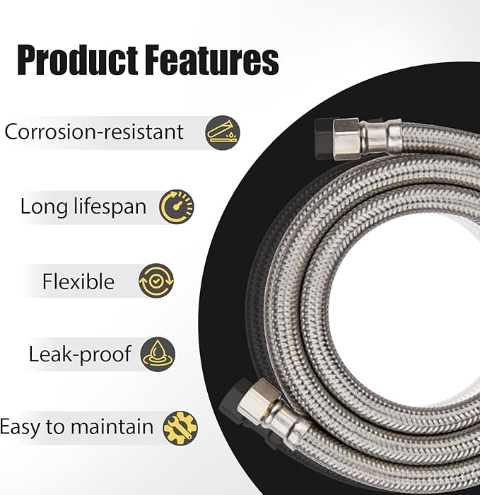 2 Pack Foskan 6FT Dishwasher Installation Kit,With Compression Connection,Stainless Steel Supply Line For Standard Dishwashers （6FT）