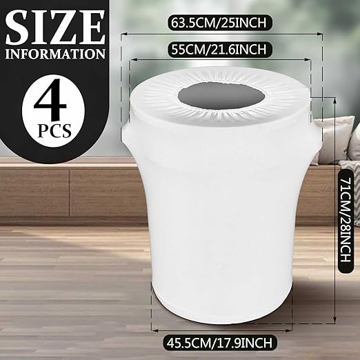 Tanlade 32 Gallon Stretch Trash Can Spandex Cover Outdoor Waste Garbage Can Spandex Covers for Indoor Kitchen Outdoor Round Waste Container Bin, Without Trash Bin (White,4 Pcs)