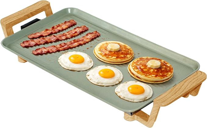 Living+ 19-Inch Electric Griddle – Large Nonstick Griddle Pan Electric, Flat Top Grill & Pancake Griddle, 1400W Indoor Electric Griddle Nonstick with Detachable Thermostat, Cool Touch Handles, Mint