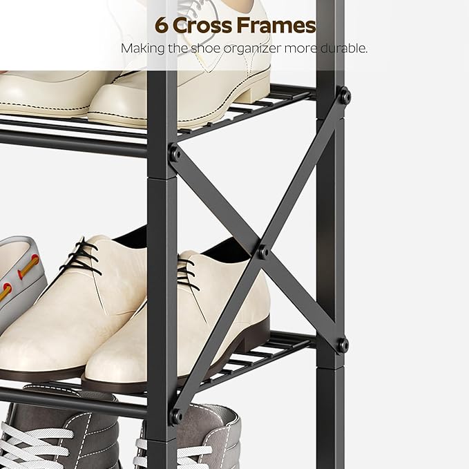 8 Tier Shoe Rack, Shoe Storage Organizer, Large Capacity Shoe Shelf Holds 32 Pairs of Shoes, Sturdy and Stable, for Entryway, Hallway, Closet, Dorm Room, Greige and Black SS08BG