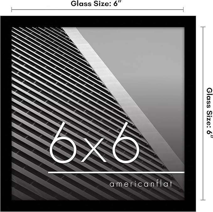 Americanflat 6x6 Picture Frame with Shatter-Resistant Glass - Streamline Collection - Thin Border Square Frame for Tabletop and Wall Display - Hanging Hardware and Easel Stand Included - Black