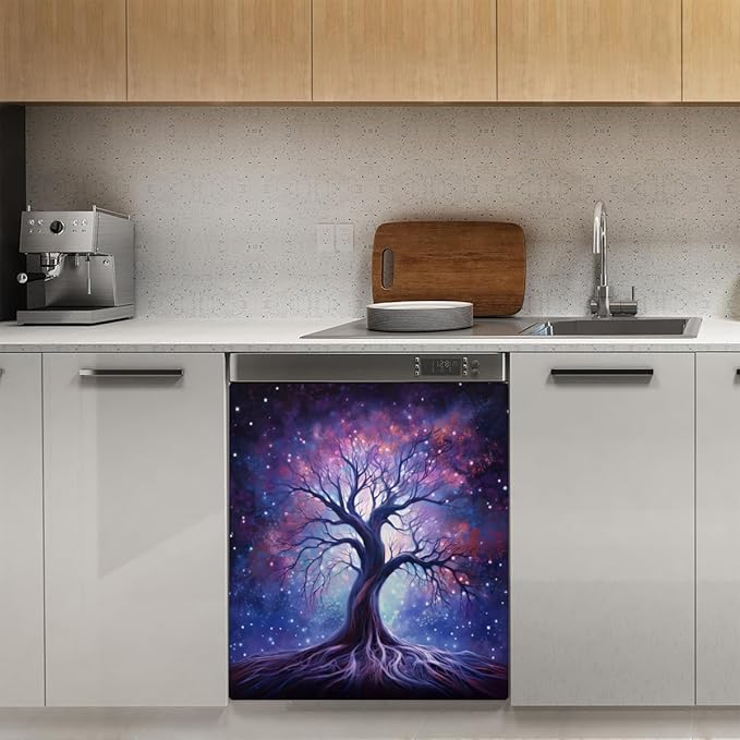 Dishwasher Magnet Cover Starry Sky Galaxy Tree Refrigerator Covers Magnetic Sheet Sticker Farmhouse Kitchen Decorative Home Cabinet Decals Appliances Stickers, 23x26 inch
