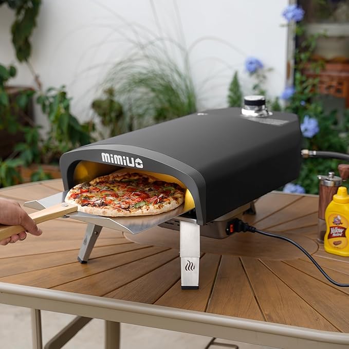 Mimiuo Outdoor Gas Pizza Oven with Automatic Rotating Pizza Stone - 14 Inch Portable Propane Pizza Ovens for Outside - Professional Pizza Grilling Stove for Outdoor Kitchen - Global Patent
