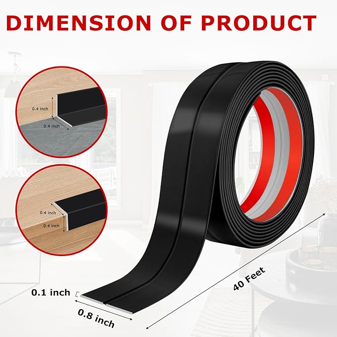 Flexible Wall Corner Protector Moulding Trim Peel and Stick Wall Corner Guards Edge Protector Self Adhesive Molding Trim Strip for Edge Ceiling (Black, 0.8 in x 40 Ft)