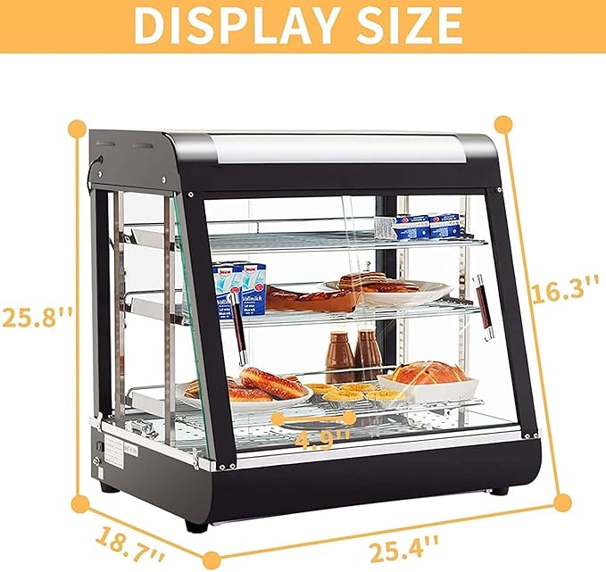 27-inch Food Warmer Display Hot Food Countertop Case Commercial Buffet Restaurant Heated Warmer w/ 3D Heating with LED Lighting 3-Tier Food Showcase for Catering Pizza