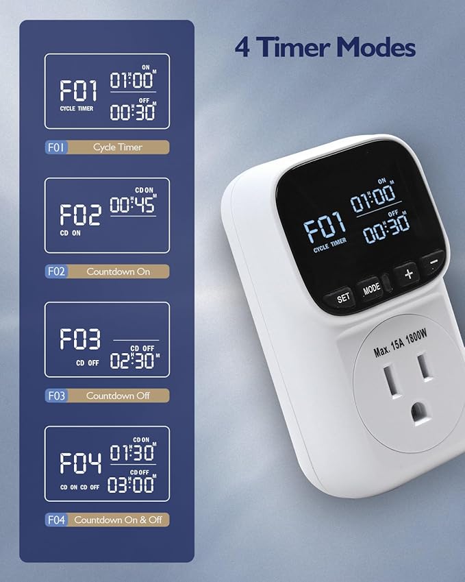 Digital Temperature Controller, Heating & Cooling Thermostat Plug Outlet, –40°F~210°F, 15A 1800W, LCD Display, Temperature Controlled Outlet for Home, Greenhouse, Chicken Coop, Reptile
