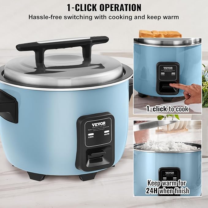 VEVOR Commercial Rice Cooker, 60-Cup Rice Cooker, 13.74 Qt / 13 Liter Large Rice Cooker and Warmer with Nonstick Inner Pot, Fast Cooking and 24-Hour Keep Warm, with Rice Cup and Paddle, for Restaurant