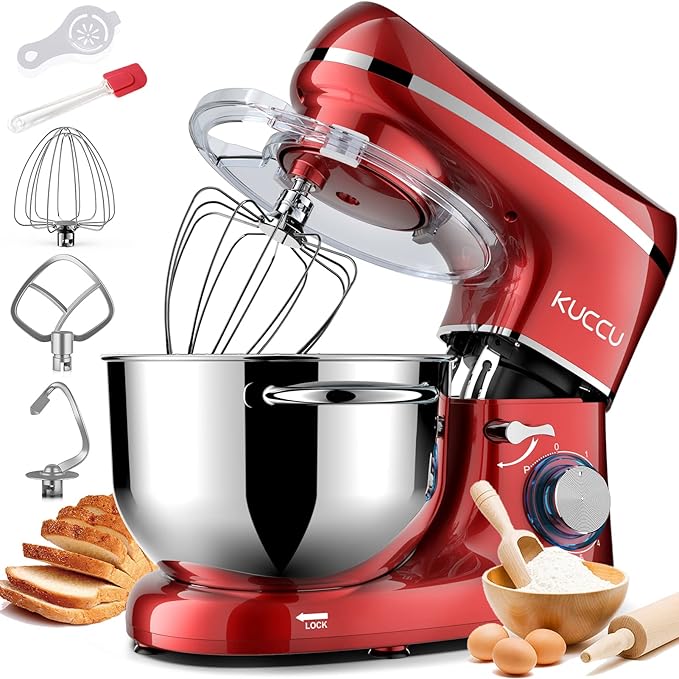 Stand Mixer, 6.5 Qt 660W, 6-Speed Tilt-Head Food Dough Mixer, Kitchen Electric Mixer with Stainless Steel Bowl,Dough Hook,Whisk, Beater, Egg white separator (6.5-QT, Red)