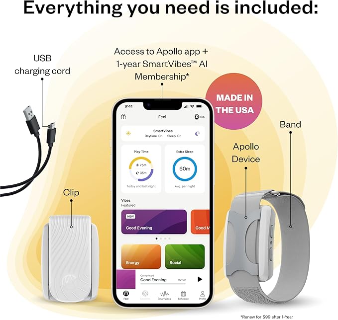 Bundle of Apollo Neuro Wearable (Twilight) & 12-Month SmartVibes AI Membership + Sleep Band (Black)
