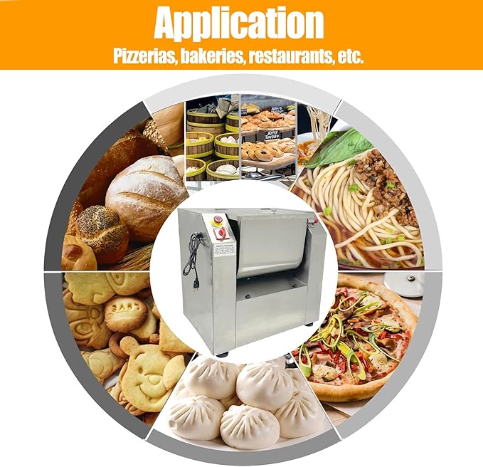 TECHTONGDA Commercial Dough Mixer All Stainless Steel Flour Mixer Dough Kneading Machine 110V Heavy Duty Dough Blender Stand Food Mixer with 15 KG Kneading Capacity and 90 Degree Tilt Bowl