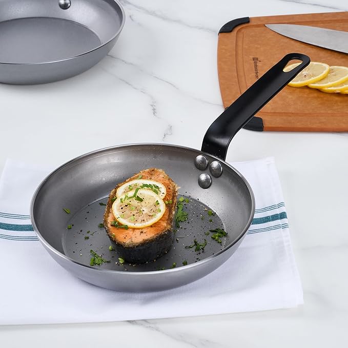Restaurantware Met Lux 8 Inch Fry Pans, 6 No-Stick Frying Pans - Induction-Ready, Triple-Riveted, Silver Carbon Steel Cooking Skillets, Durable, For Searing, Sauteing, And Browning Food