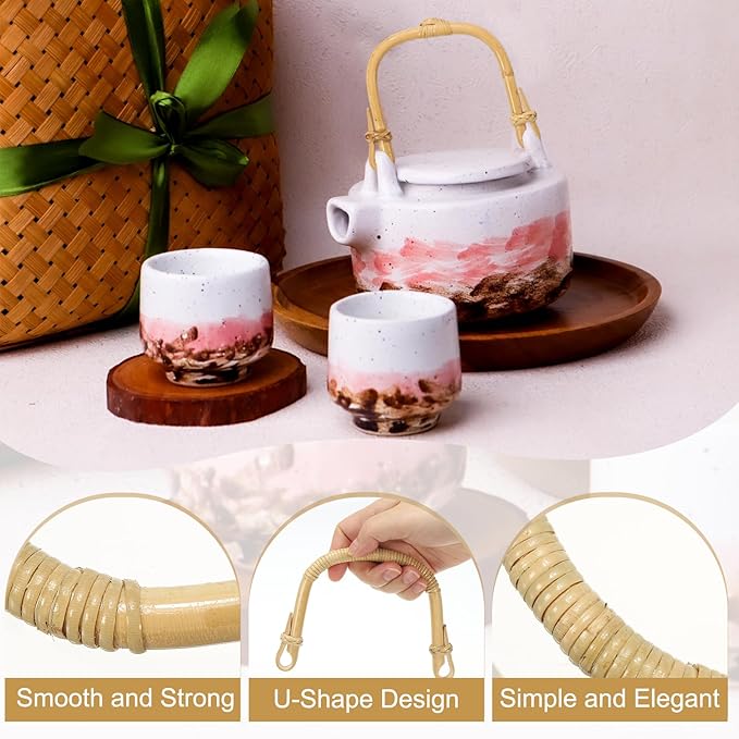 uxcell 2Pcs Bamboo Teapot Handle U-Shape Handle Replacement for Span 4.3-5.1 Inch Ceramic Pottery Tea Pots Tea Kettle Accessories Supplies, Rattan Winding