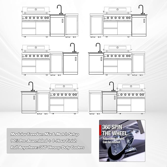 Outdoor Kitchen Island, 82 Inch 6 Burner Gas Grill Combination With Refrigerator and Sink, Outdoor Stainless Steel Barbecue Bar, 85000 BTU Propane Grill for Patios, Gardens, Parties