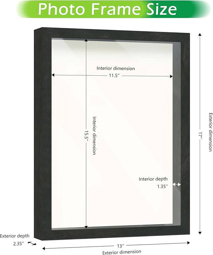 FrameWorks 12x16 Driftwood Wooden Shadow Box Frame – Soft Felt Back, Tempered Glass, and Included Elegant White Ball Push Pins