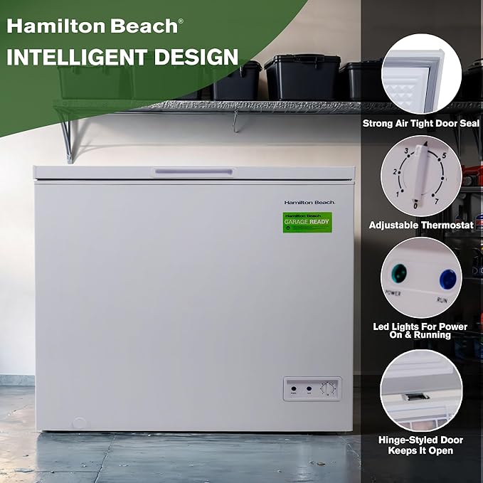 Hamilton Beach, Chest Deep Freezer, 7 Cu. Ft. Capacity, Adjustable Thermostat-Removable Vinyl Coated Wire Basket-Easy Defrost Drain, White