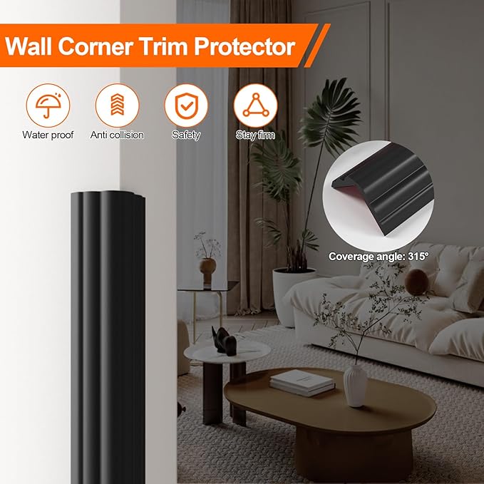 Wall Corner Protector & Edge Guard，Peel and Stick Wall Trim Moulding Inside & Outside Corner Molding Trim Caulk Strip, Self Adhesive Trim for Wall Edge,Ceiling,Countertop, 2.36” W x20’ L，Black