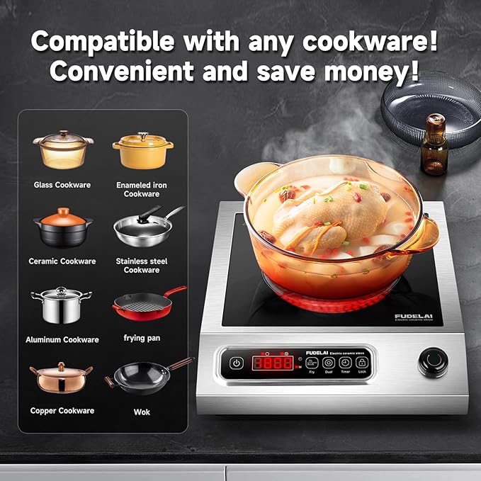 1800W Electric Hot Plate with Infrared Heating & 9 Power Levels - Commercial-Grade Electric Burner, Ceramic Cooktop with Timer, Child Safety Lock for Home Kitchen, Restaurants