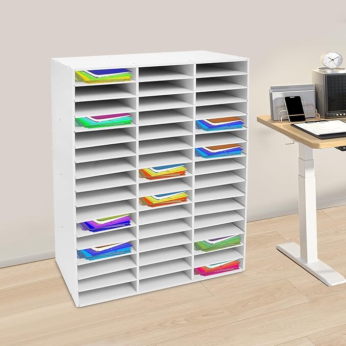 48 Compartments Literature Organizer,16 Layer Mail Sorter Organizer with Adjustable Shelves, File Sorter Mail Center Paper Storage Cabinet for Office Home