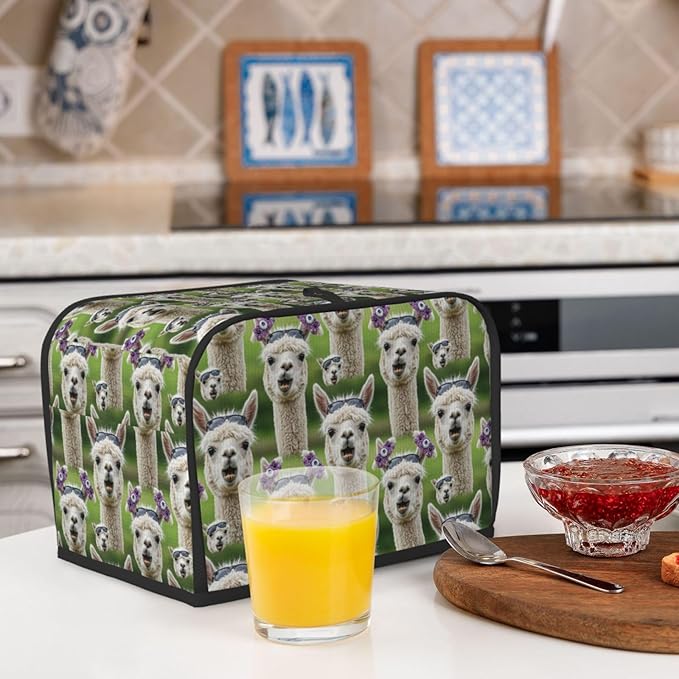 2 Slice Toaster Cover Funnny Llama, Machine Washable Dust & Fingerprint Protector, Polyester Appliance Cover with Pocket