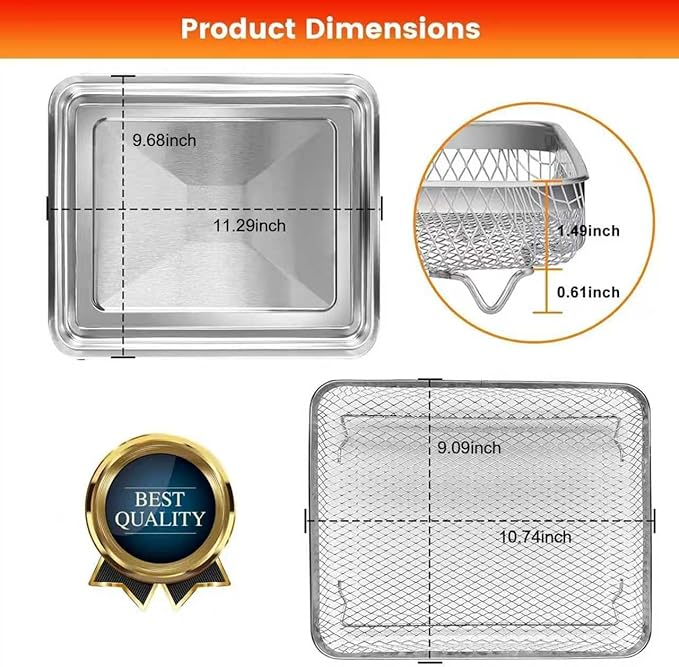 Air Fryer Tray Replacement for Cuisinart TOA-28 AFR-25 Toaster Air Fryer Convection Oven, 11.29 * 9.68'' Non-stick Mesh Air Fryer Steel Basket Wire Rack Accessories Parts, Dishwasher Safe