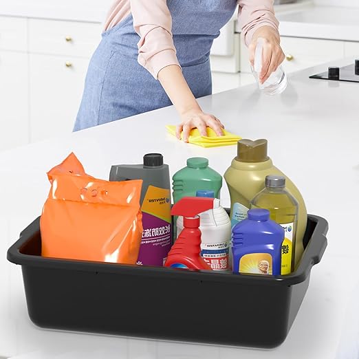 24 L Black Food Service Bus Tub, Plastic Commercial Bus Tubs, 6 Packs