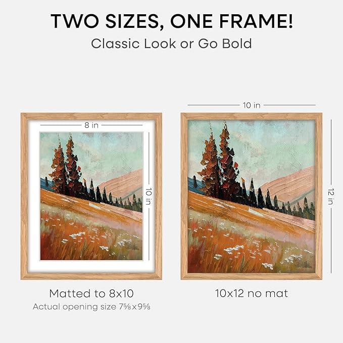 Homeforia 10x12 Picture Frame Wood, High End Natural Oak 10x12 Light Wooden Poster Frames with Mat 8x10, 10 x 12 Frames Matted to 8 x 10 Photo, 12x10 Hanging Frames, Tempered Glass, Wall Kit, Set of 1