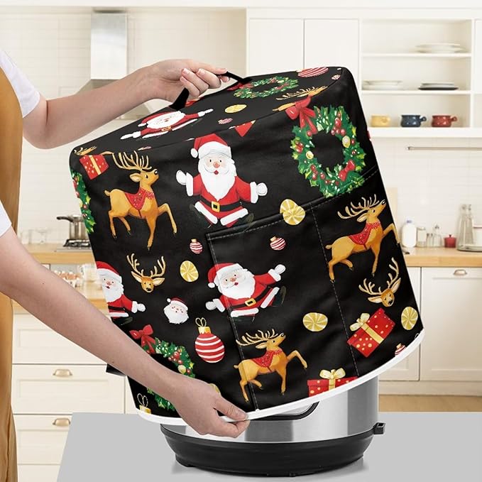 Cartoon Santa Claus Dust Cover Instant Pot and Extra Accessories Dust Proof Easy to Clean Pressure Cooker Cover Electric Appliance Cover Air Fryer Accessories with Storage Pocket Size L