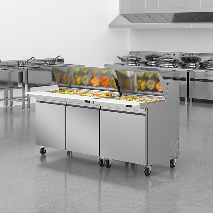 48" W Commercial Refrigerator Sandwich Salad Prep Table, 13.8 Cu.ft 2 Door Commercial Stainless Steel Mega Top Food Prep Fridge with 18 Pans, Salad Prep Station for Restaurant, Bar, Shop