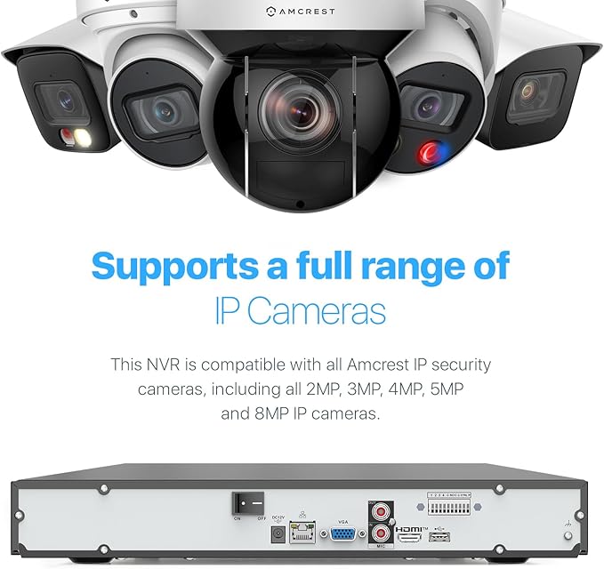 Amcrest 4K NV4232-EI 32CH AI NVR, Smart NVR, Facial Recognition, Facial Detection & Vehicle Detection - Supports 32 x 4K IP Cameras, Supports 2 x 16TB HDD (Not Included) (No PoE Ports Included)