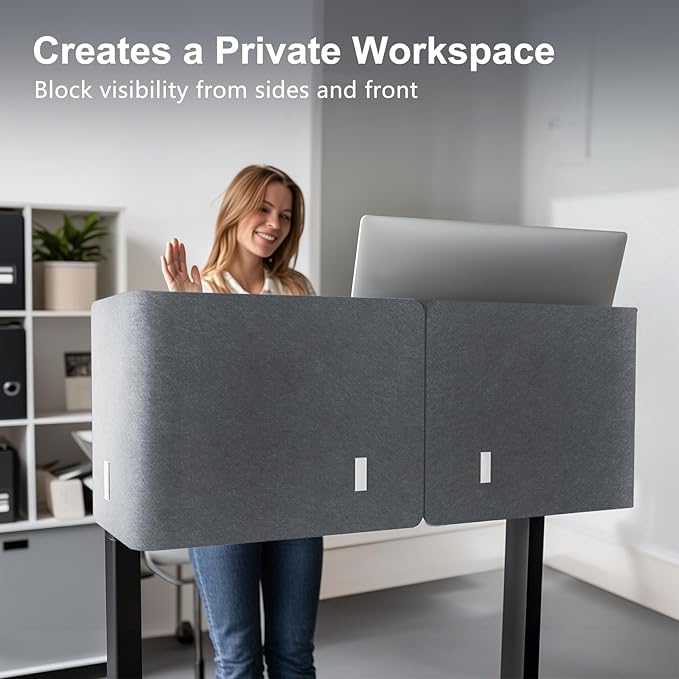 Desk Privacy Panel,2PCS L-Shaped Clamp-On Office Desk Divider,2-in-1 Adjustable Acoustic Desktop Partition Or Under Desk Modesty Screen,for Office,Home,Felt (Grey, 47.2" x 15.7")