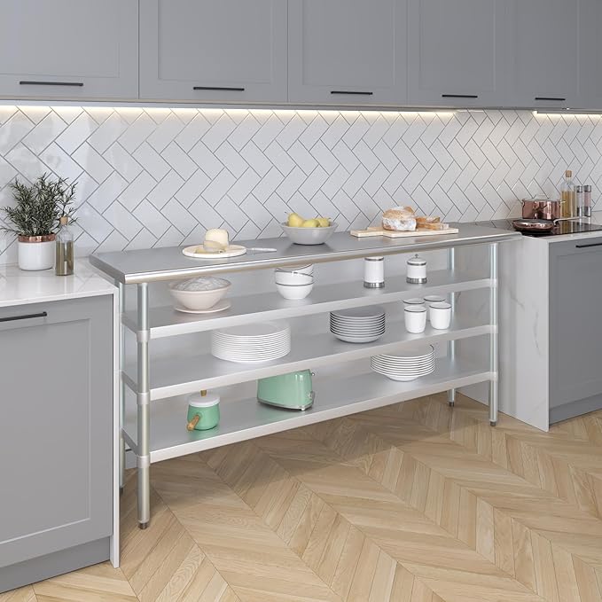 18 in. x 72 in. Stainless Steel Work Table with Three Bottom Shelves | NSF Kitchen Prep Table | Utitly Metal Table