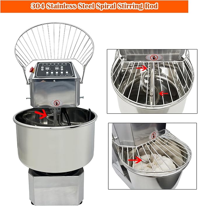 40L Stand Dough Mixer, Double-acting Double-speed Dough Machine with Variable Frequency for Commercial, Stand Spiral Food Mixer for Mixing Pizza Bread Dough in Restaurants Bakeries