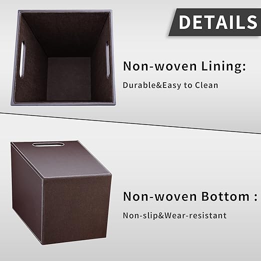 GORESE Leather Trash Can Bathroom Wastebasket, 16L/4.2 Gallon Office Garbage Can with Handles for Near Desk, Square Bedroom Waste Basket Bin for Home Dorm Decorative Brown