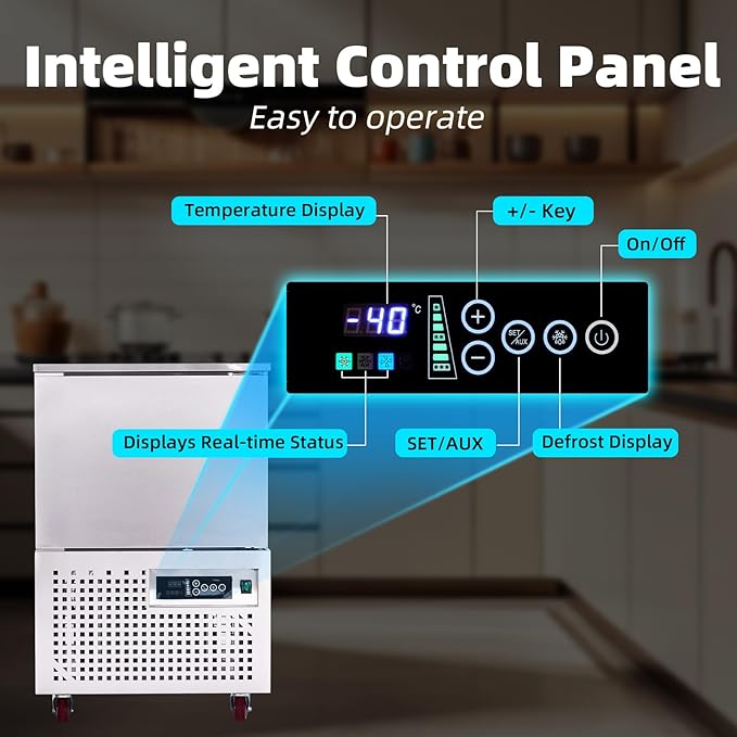 Commercial Blast Chiller 3 Trays, Shock Freezing Blast Chiller & Freezer Heavy Duty, Flash Freezer for Ice Cream, Seafood, Desserts, Meat-Lowest Temperature -40°C