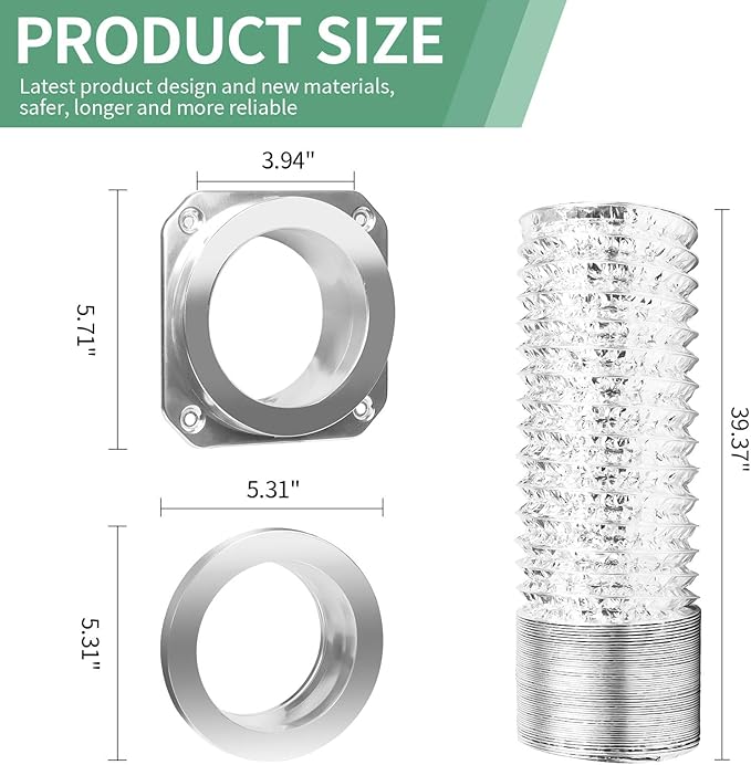 DVC-180 Magnetic Dryer Vent Coupling Connector Kit Easy to Clean Quick Connector Including a 3.3ft 4" Duct and two Clamps