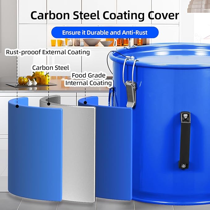 PioneerWorks Fryer Grease Bucket, 8 Gal Fryer Oil Bucket with Lid, Oil Disposal Caddy, Coated Carbon Steel Oil Filter Pot with Rust-Proof Coating, Oil Transport Container with Lock Clips, Filter Bag