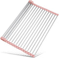 Tomorotec 17.7" x 15.5" Roll Up Dish Drying Rack Over Sink Drying Rack Sink Cover Kitchen Sink Accessories Gadget Multipurpose Organizer Foldable Stainless Steel Drainer