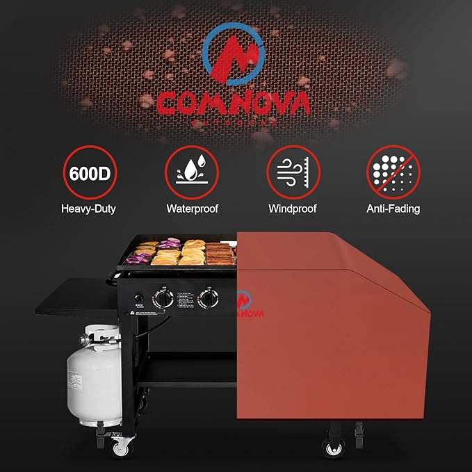Comnova Griddle Cover for Blackstone Griddle Without Hood 36 Inch - 600D Flat Top Grill Cover for Blackstone 4 Burner Grill, 36" Griddles Cover for Black Stone and FTG600 (with Pole)