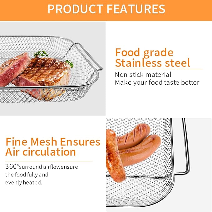 Air Fryer Basket Replacement for Emeril Lagasse 26 QT Extra Large Air Fryer Convection Toaster Oven, 12.5''×10.2''×1.3''Non-stick Mesh Air Fryer Basket Wire Rack Accessories Parts