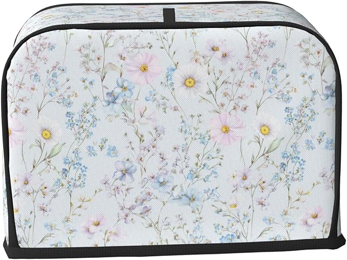2 Slice Toaster Cover for Kitchen Pastel Wildflower Flower Waterproof and Dustproof Toaster Dust Cover with Side Pockets Decorative Universal Cover for Wide Slot Toasters and Small Appliances