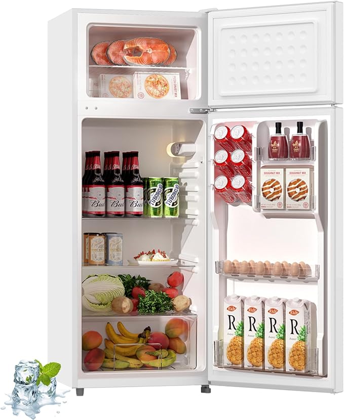 BANGSON 7.7 Cu.Ft Refrigerator with Freezer, Apartment Size Fridge with Top Freezer, Large Capacity, Energy Saving, Adjustable Thermostat, Low Noise, Cream White