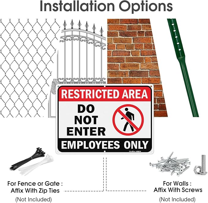 GicnKeuz Large Restricted Area Sign, 14x10 Inches Do Not Enter - Employees Only Signs, Rust Free.40 Reflective Aluminum, Fade Resistant/Waterproof, 6 Pre-drilled Holes (2 Pack)