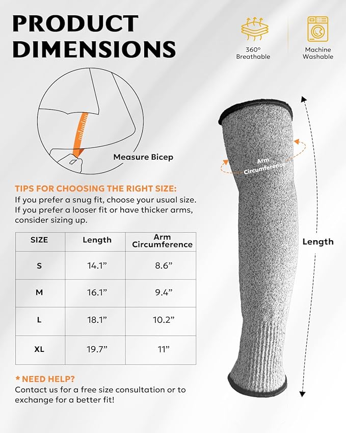 Evridwear Protective Arm Sleeves Cut Resistant Farmers Sleeves for Men Work, Gardening, Farming, Arm Protectors for Thin Skin and Bruising (Large, No Thumb Hole)