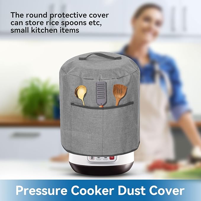 Air Fryer Cover Dust Cover, Round Protective Cover Bag Small Household Appliance Dust Cover with 2 Pocket and Handle for Electric Pressure/Rice Cooker, 38x38.7cm/15x15.2in(Black)