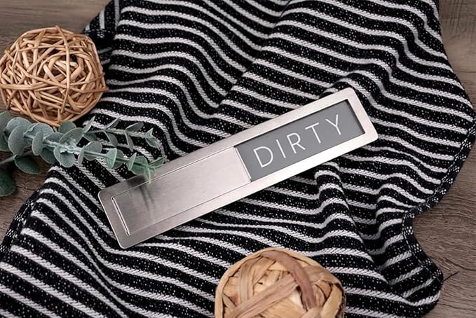 Stainless Steel Dishwasher Magnet Clean Dirty Sign - Premium Magnetic Sign That Says Clean/Dirty - Optional Adhesive for Non-Metal Surface Dish Washers - Modern Rustic Minimalistic Style