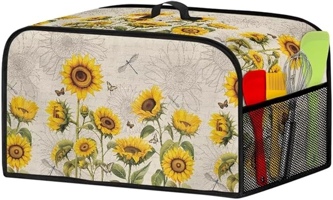 Sunflower Slow Cooker Dust Cover - Dragonfly Crock Pot Cover for 6-8 Qt Slow Cookers